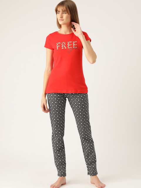 

Sweet Dreams Women Red & Black Printed Night Suit