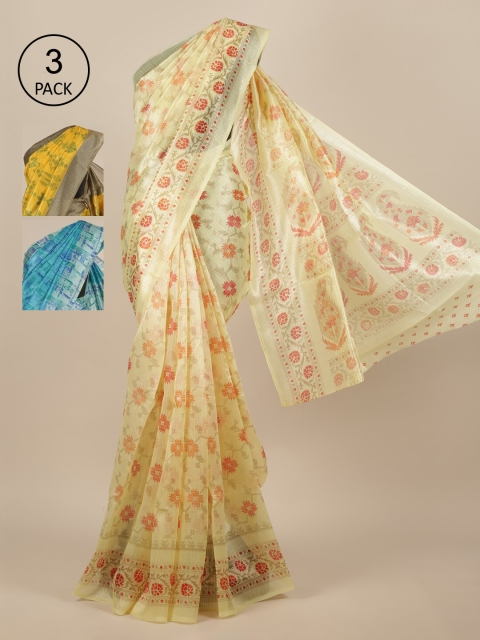 

Pothys Pack of 3 Printed Jute Silk Saree, Yellow