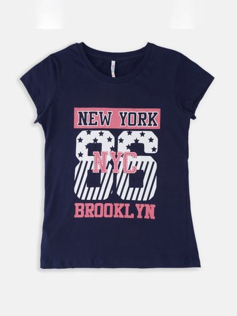 

POPPERS by Pantaloons Girls Navy Blue Typography Printed T-shirt
