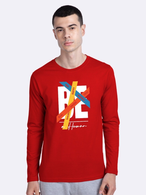 

Bewakoof Men Red Be A Human Printed Cotton Pure Cotton T-shirt