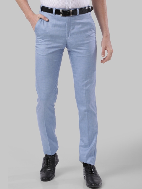 

Next Look Men Blue Textured Slim Fit Formal Trousers