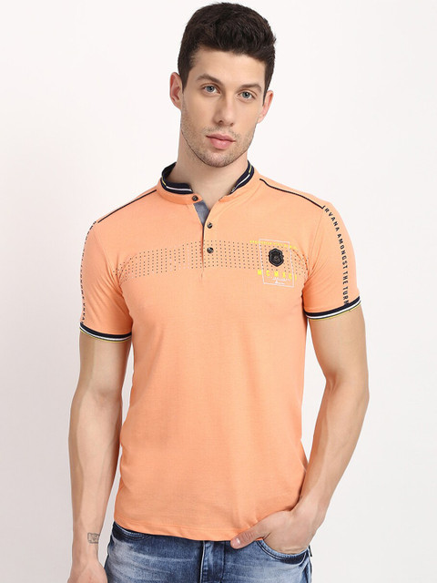 

V2 Value & Variety Men Peach Printed Mandarin Collar T-shirt