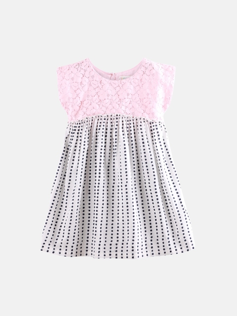 

Beebay Pink Lace & Polka Dot Printed Fit & Flare Dress