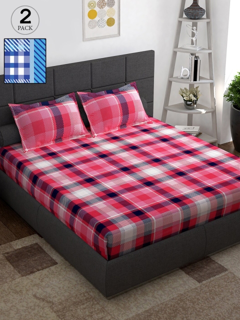 

Story@home Pink & Blue Geometric 152 TC Cotton 2 Queen Bedsheet with 4 Pillow Covers