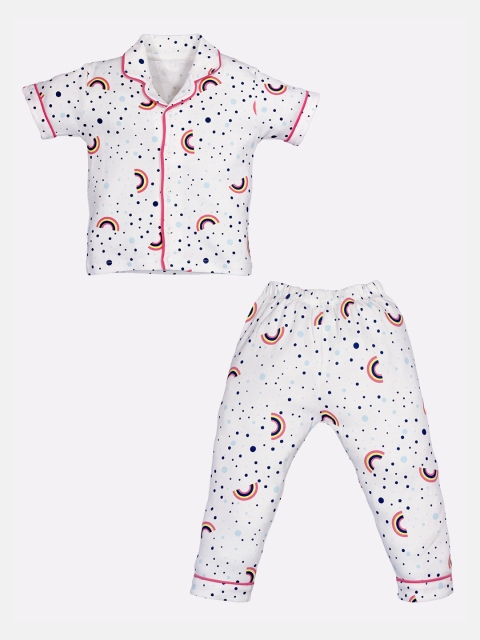 

BABY GO Girls White Abstract Night Suit