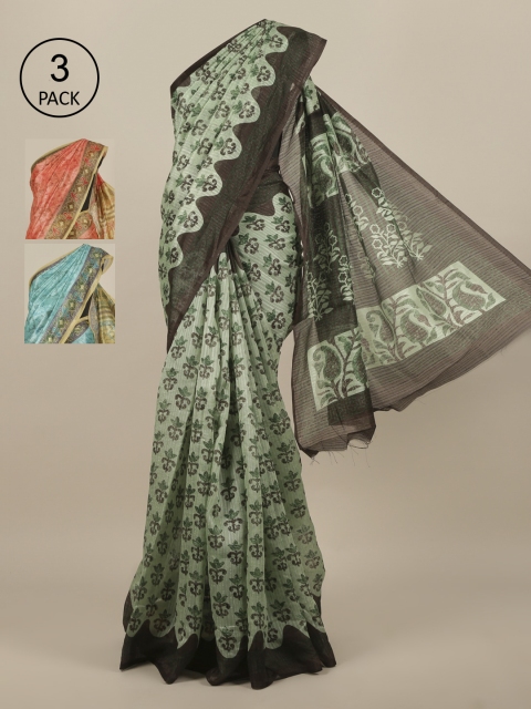

Pothys Pack of 3 Green Printed Saree