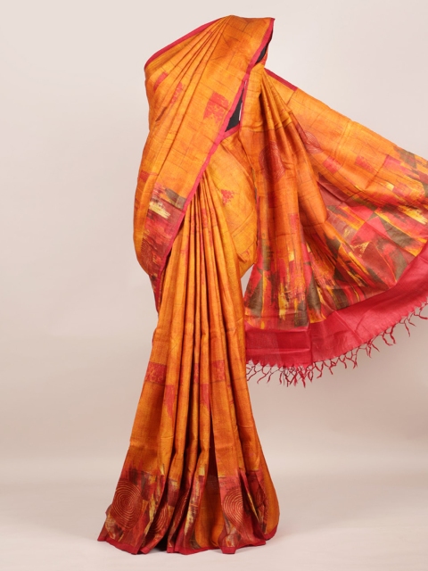Pothys Orange Zari Pure Silk Tussar Saree