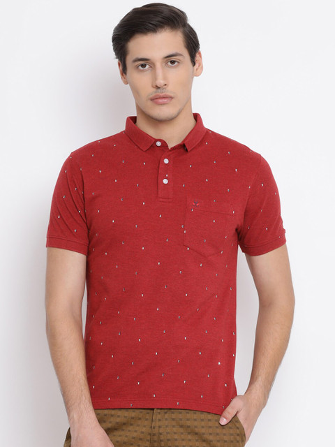 

Crimsoune Club Men Red Printed Polo Collar Slim Fit T-shirt