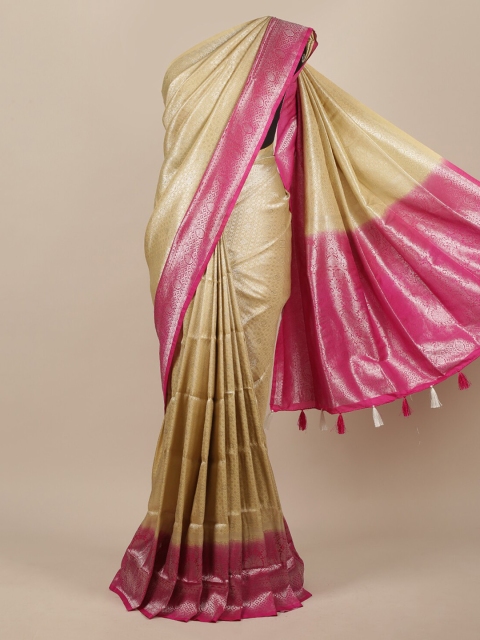 

Pothys Gold-Toned & Pink Woven Design Jute Silk Saree