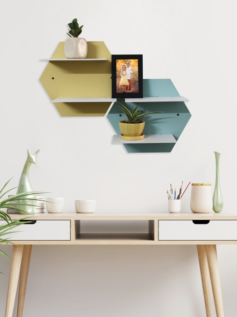 

RANDOM Yellow & Sea Green MDF Basic Wall Shelf