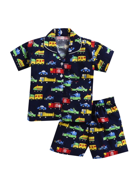 

The Magic Wand Boys Navy Blue & Yellow Printed Night suit