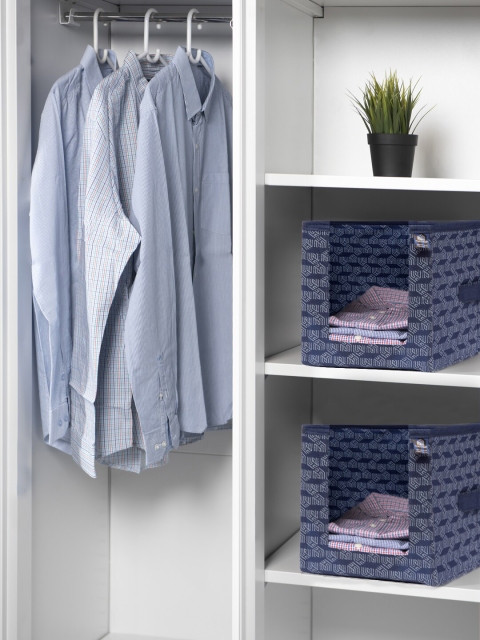 

HOMESTRAP Set Of 6 Blue Printed Shirt Stacker Organisers With Handles