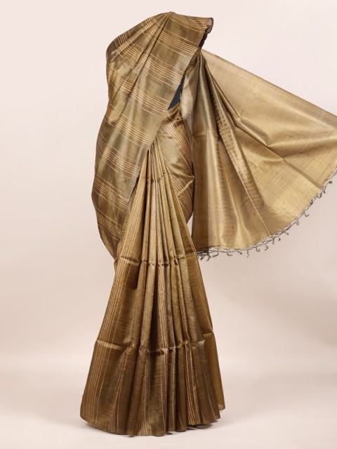 

Pothys Brown Striped Pure Silk Tussar Saree