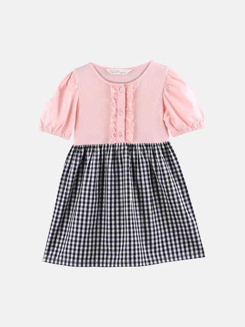 

Beebay Black & Pink Checked Cotton Dress