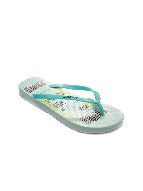 

TRENDS & TRADES Women Blue & Black Printed Rubber Thong Flip-Flops