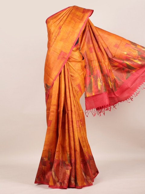 

Pothys Orange Pure Silk Tussar Saree