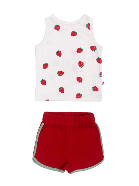 

Nino Bambino Kids White & Red Printed Organic Cotton T-shirt with Shorts