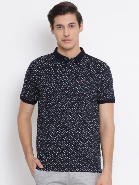 

Crimsoune Club Men Navy Blue & White Floral Printed Polo Collar Slim Fit T-shirt