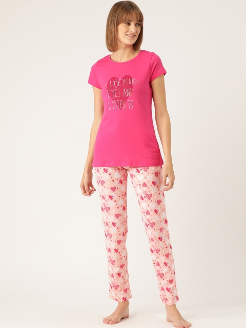 

Sweet Dreams Women Pink & White Printed Night Suit