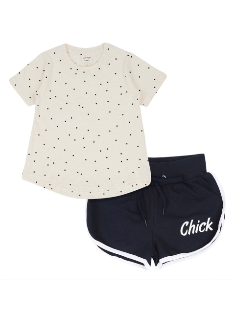 

RAINE AND JAINE Girls White & Navy Blue Printed T-shirt with Shorts