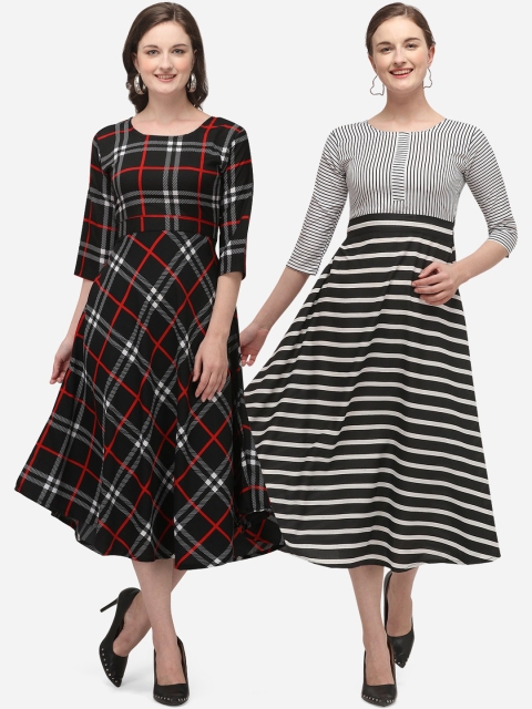 

SAADHVI Pack of 2 Multi-colored Checked Crepe A-Line Midi Dress