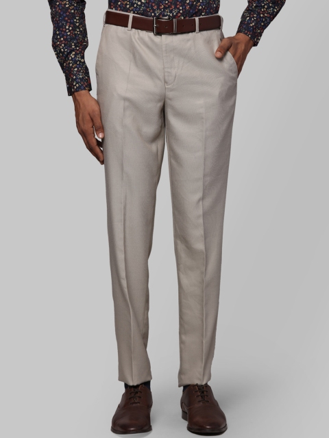 

Next Look Men Beige Textured Slim Fit Formal Trousers
