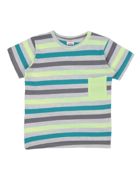 

RAINE AND JAINE Boys Grey & Green Striped T-shirt with Pocket