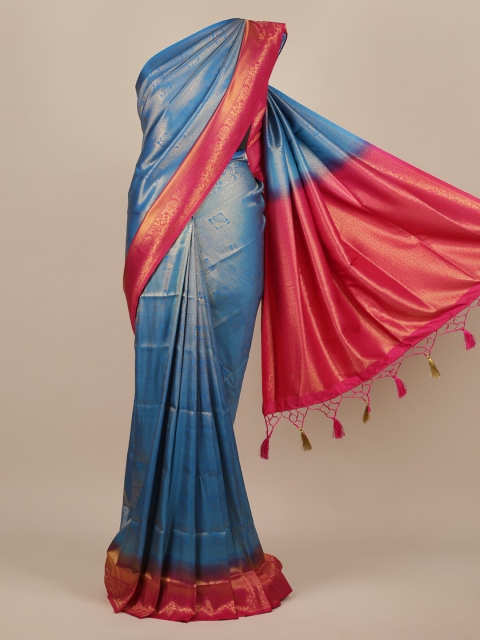 

Pothys Blue Colourblocked Zari Jute Silk Saree NA