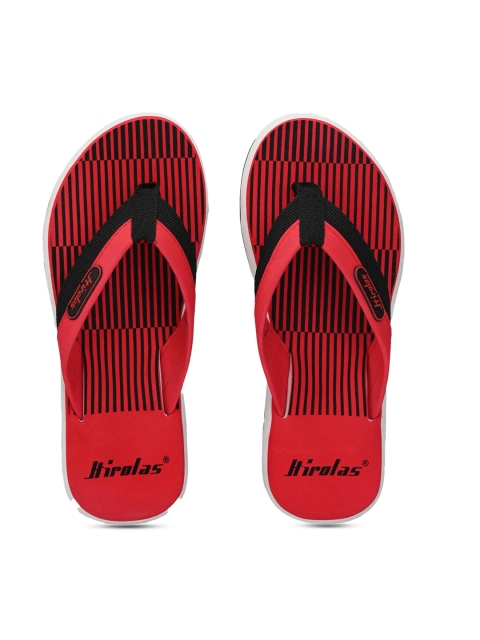 

HIROLAS Men Red & Black Striped Thong Flip-Flops