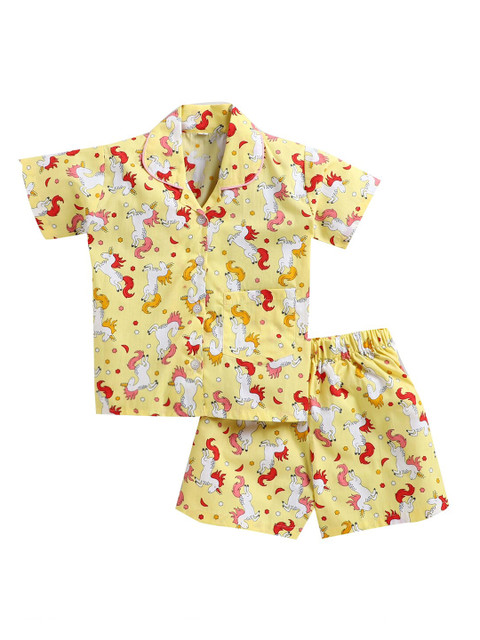 

The Magic Wand Girls Yellow & White Printed Night suit
