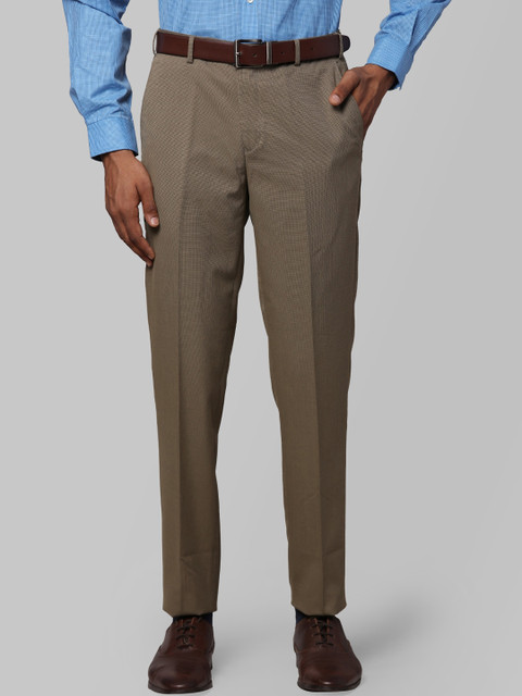

Next Look Men Khaki Textured Slim Fit Formal Trousers