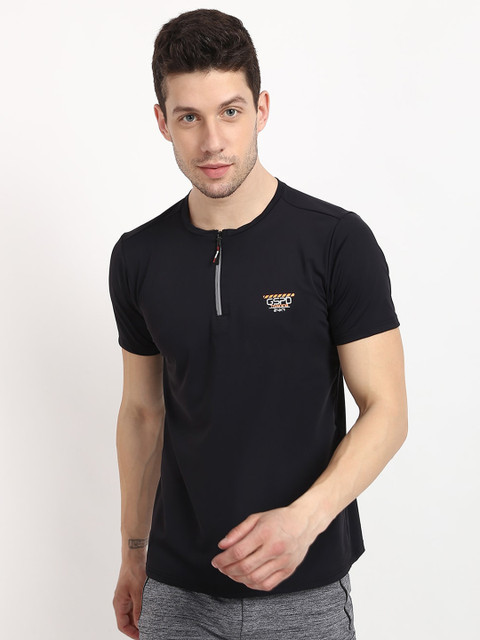 

V2 Value & Variety Men Black Henley Neck Training T-shirt