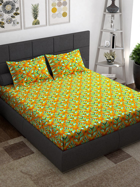 

Story@home Mustard & Blue Ethnic Motifs Cotton 1 Queen Bedsheet with 2 Pillow Covers