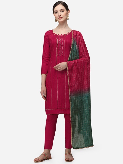 

Ethnic Junction Red & Green Embellished Unstitched Dress Material