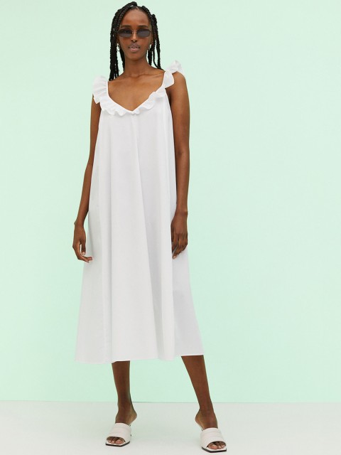

H&M Women White Solid Flounce Detail Dress
