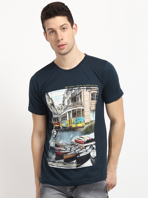 

V2 Value & Variety Men Navy Blue Printed T-shirt
