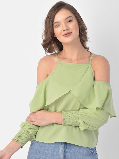 

Eavan Women Pista Green Solid Ruffles Regular Top