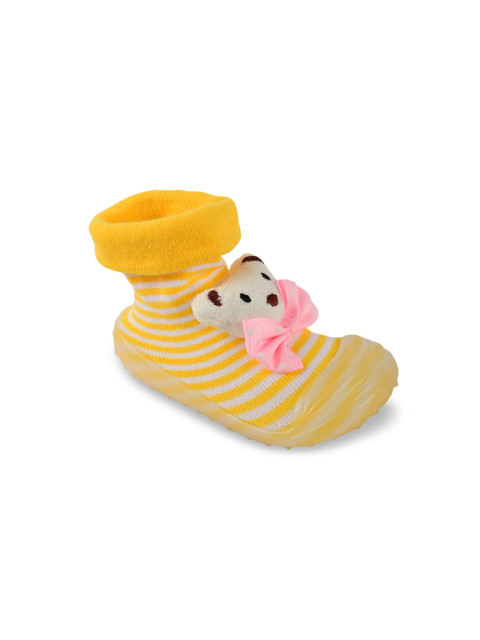

Yellow Bee Kids Yellow & White Striped Anti-Skid Sock Shoes Booties