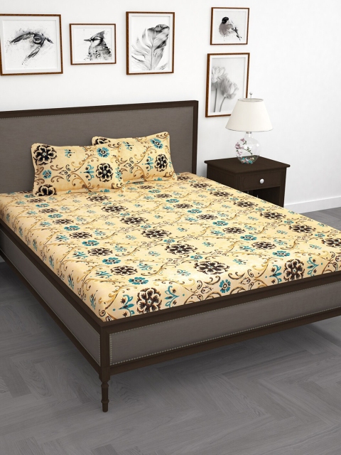 

Story@home Cream-Coloured & Blue Ethnic Motifs 210 TC Cotton 1 King Bedsheet with 2 Pillow Covers