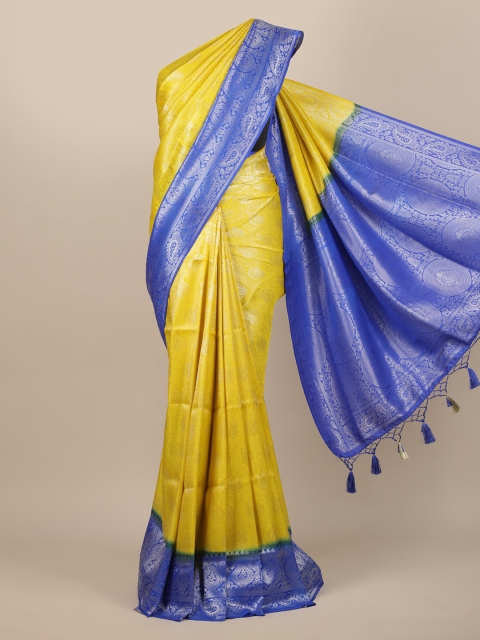 

Pothys Yellow & Blue Woven Design Zari Jute Silk Saree