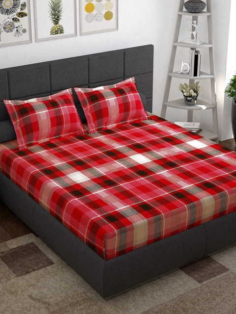 

Story@home Red & White Geometric Cotton 1 Queen Bedsheet with 2 Pillow Covers