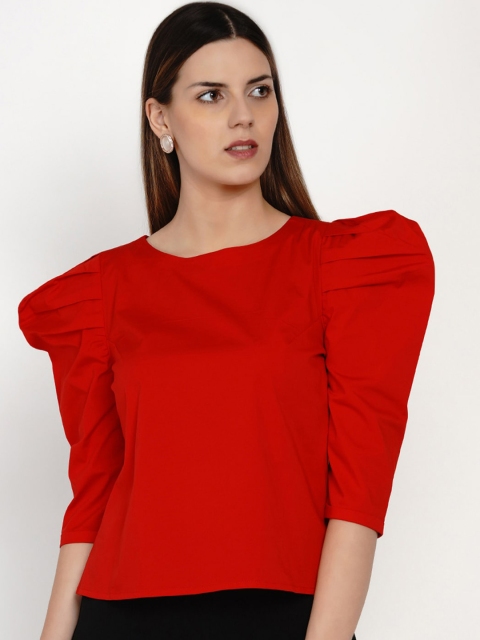 

Samshek Women Red Cotton Regular Top