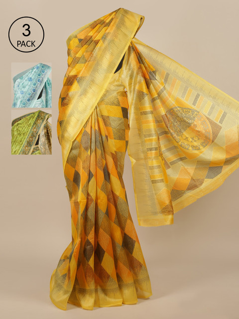 

Pothys Pack of 3 Printed Jute Silk Saree, Multi