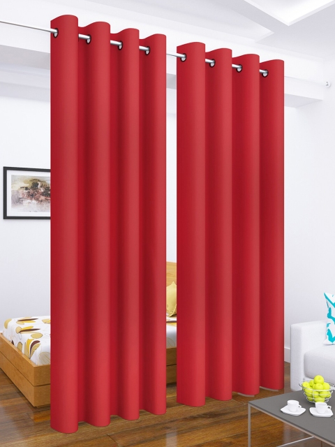 

Story@Home Faux Silk Solid Solid 300GSM Red Room Darkening Blackout Long Door Curtain - Set of 2