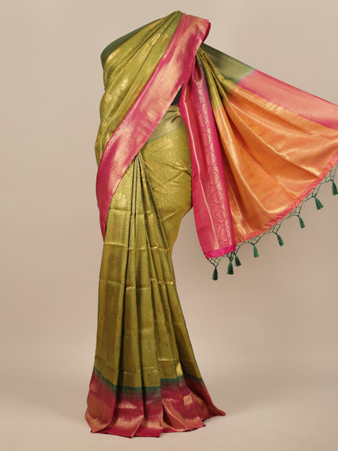 

Pothys Green & Pink Woven Design Zari Jute Silk Saree