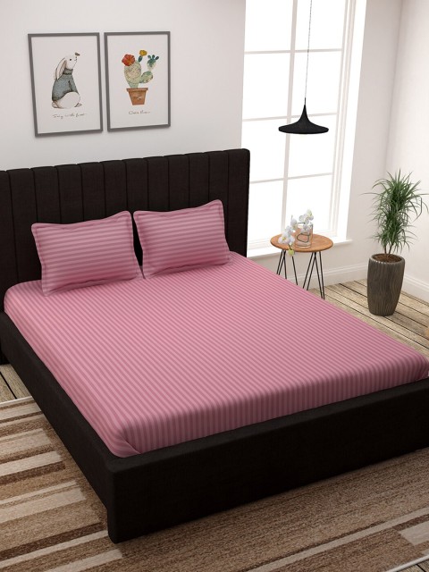 

Story@home Pink Self-Striped Cotton 300 TC 1 King Size Bedsheet with 2 Pillow Covers