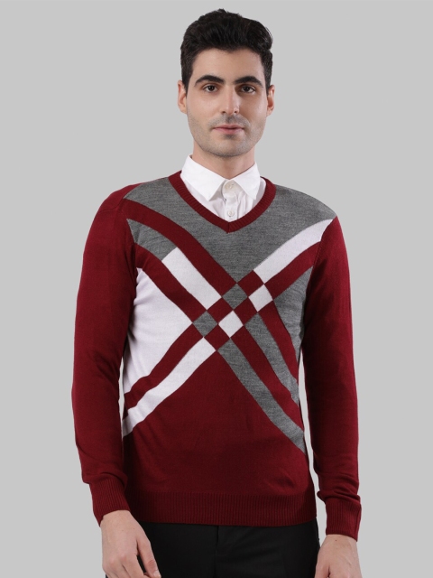 

Next Look Men Maroon Checked Pullover Acrylic Sweater