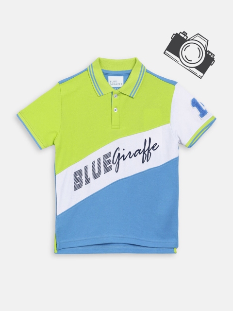 

Blue Giraffe Boys Green & Blue Colourblocked Polo Collar T-shirt