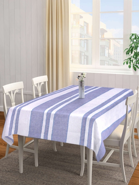 

KLOTTHE Blue & White Striped Woven-Design 6 Seaters Rectangular Table Cover