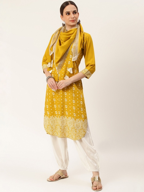 

Rustorange Women Yellow Paisley Printed Kurta with Salwar & Dupatta